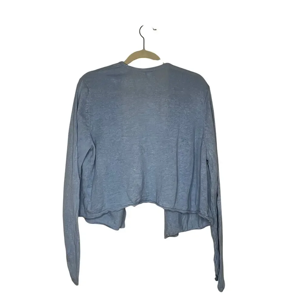 J Jill Blue Linen Cotton Modal Open Front Cropped Cardigan Womens Large - Picture 2 of 7